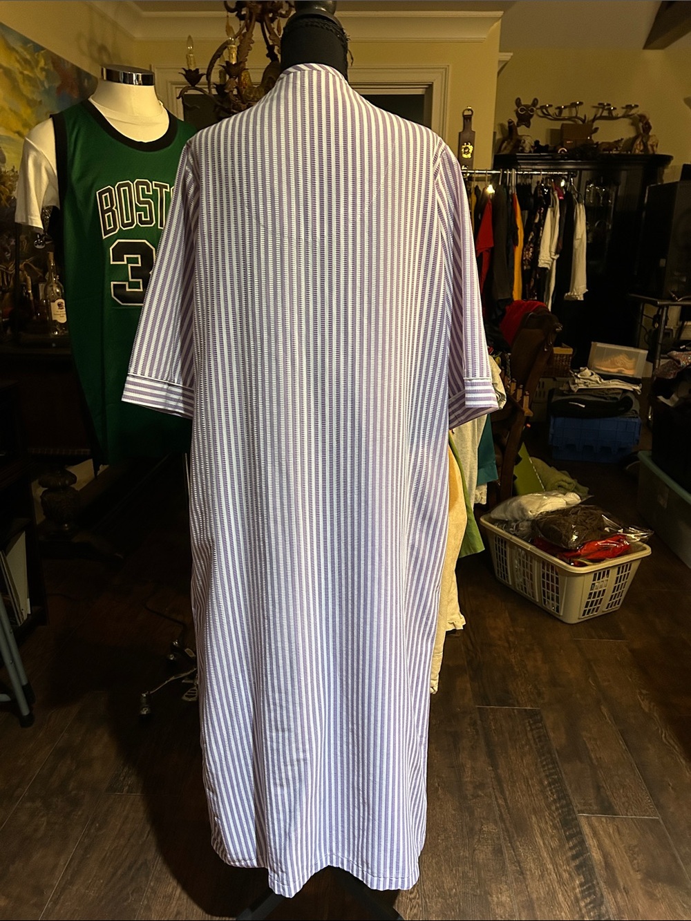 Collections Etc Sz M Striped Lavender Embroidered Maxi Kaftan- MuMu - Picture 3 of 5